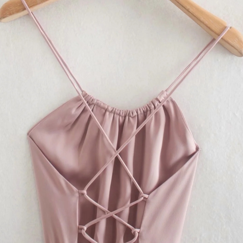 Summer Women Backless Satin Suspender Midi Dress Female Sleeveless Clothes Casual Lady Loose Vestido D7605 210430Z