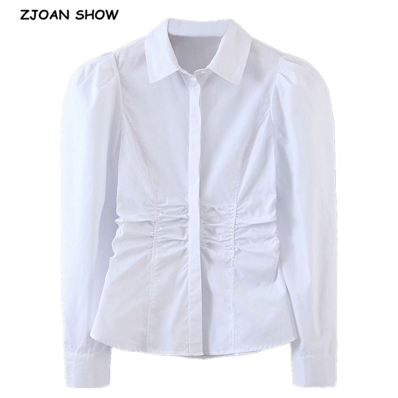 Elegant Lapel Slim Waist Pleated Ruched White Shirt Retro Woman Long sleeve OL Blouse Short Tops Blousas 210429
Elegant Lapel Slim Waist Pleated Ruched White Shirt Retro Woman Long sleeve OL Blouse Short Tops Blousas 210429