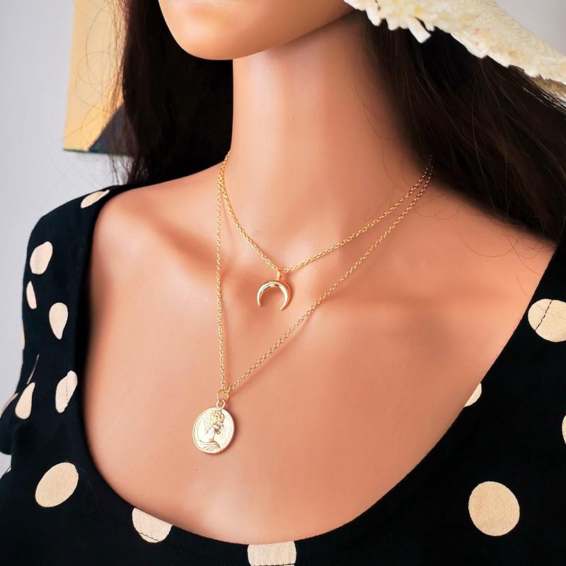 Pendant Necklaces Multi Layer Gold Color Chain Necklace For Women Double Layers Coin Portrait Choker Short Fashion Jewelry LX143
Pendant Necklaces Multi Layer Gold Color Chain Necklace For Women Double Layers Coin Portrait Choker Short Fashion Jewelry LX143