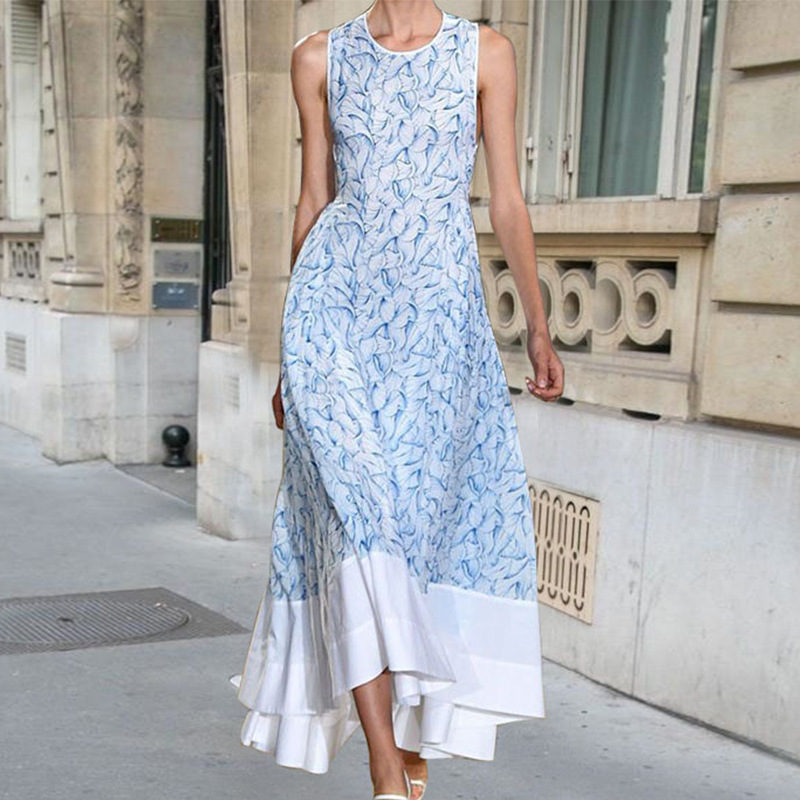 Women Dress Sleeveless Color Matching Printing Dresses Plus Size Long Sexy Bohemian For Fashion 210524