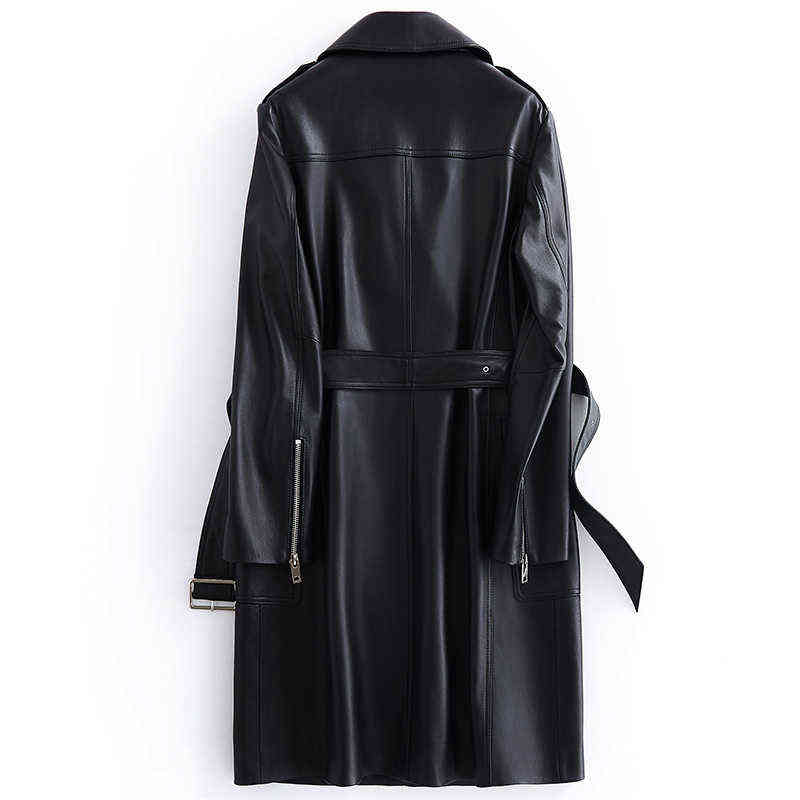 Lautaro Autumn Black Long Faux Leather Jacket Women with Many Pockets Zipper Belt Lapel Spring Leather Trench Coat for Women 211130