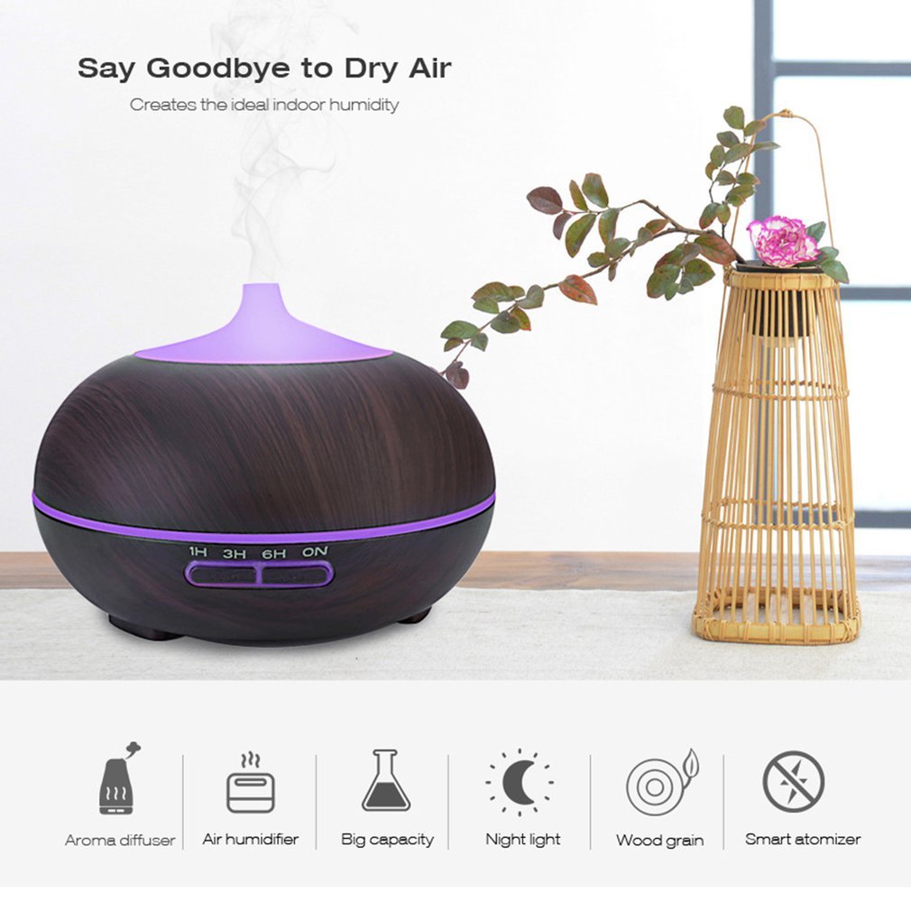 550Ml Distance control Ultrasone Air humidifier Flavour Essential oil Diffuser With Houtnerf 7 Color Changing Led Lighting