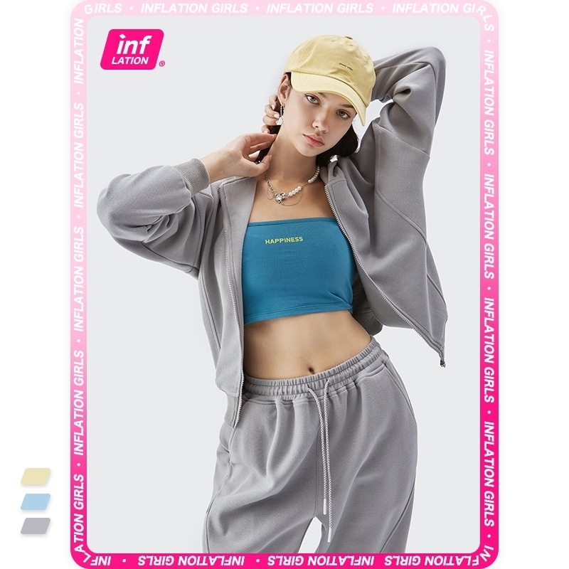 Inf clothing 2021 autumn and winter new simple brand sweet cool fashion sports solid color zipper cardigan women's, Gray
Inf clothing 2021 autumn and winter new simple brand sweet cool fashion sports solid color zipper cardigan women's, Gray
