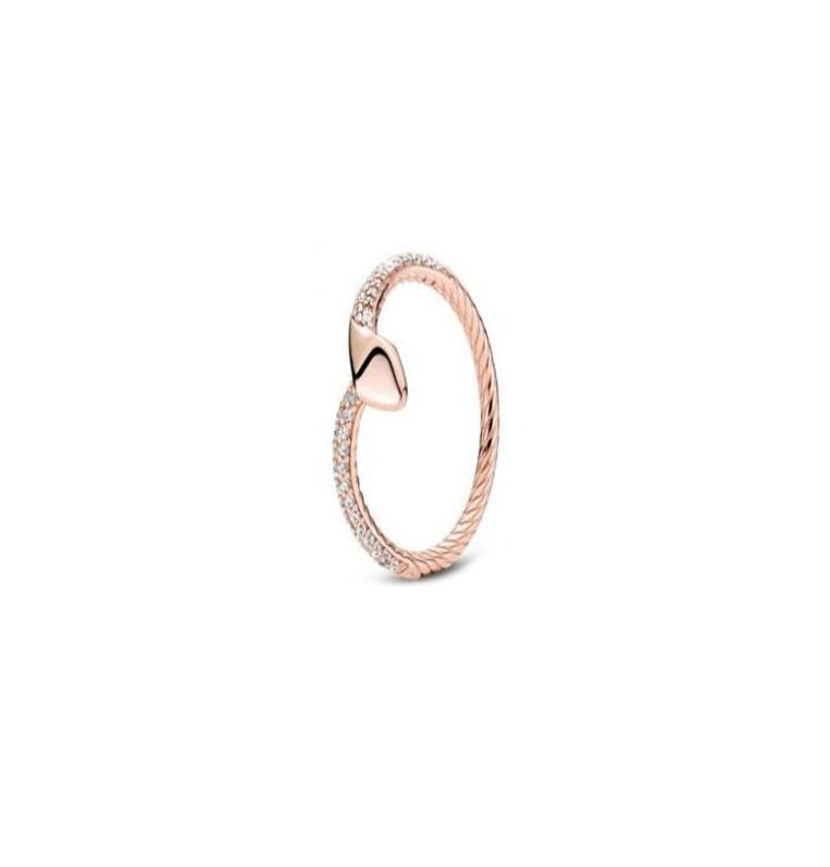 fine S925 Sterling Silver Ring rose gold Cinderella Shining Elegant Heart Wedding Rings size 610