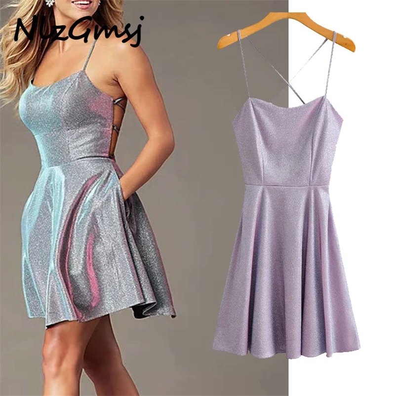 Mini Dress Summer Fashion Ladies Reflective Backless Strap Sweet Female Party Drawstring es 04 210628, As picture
Mini Dress Summer Fashion Ladies Reflective Backless Strap Sweet Female Party Drawstring es 04 210628, As picture
