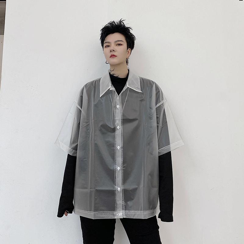 Spring Summer Men's Transparent TPU Loose Casual Jacket Half Sleeve Waterproof Outwear Coat Jackets