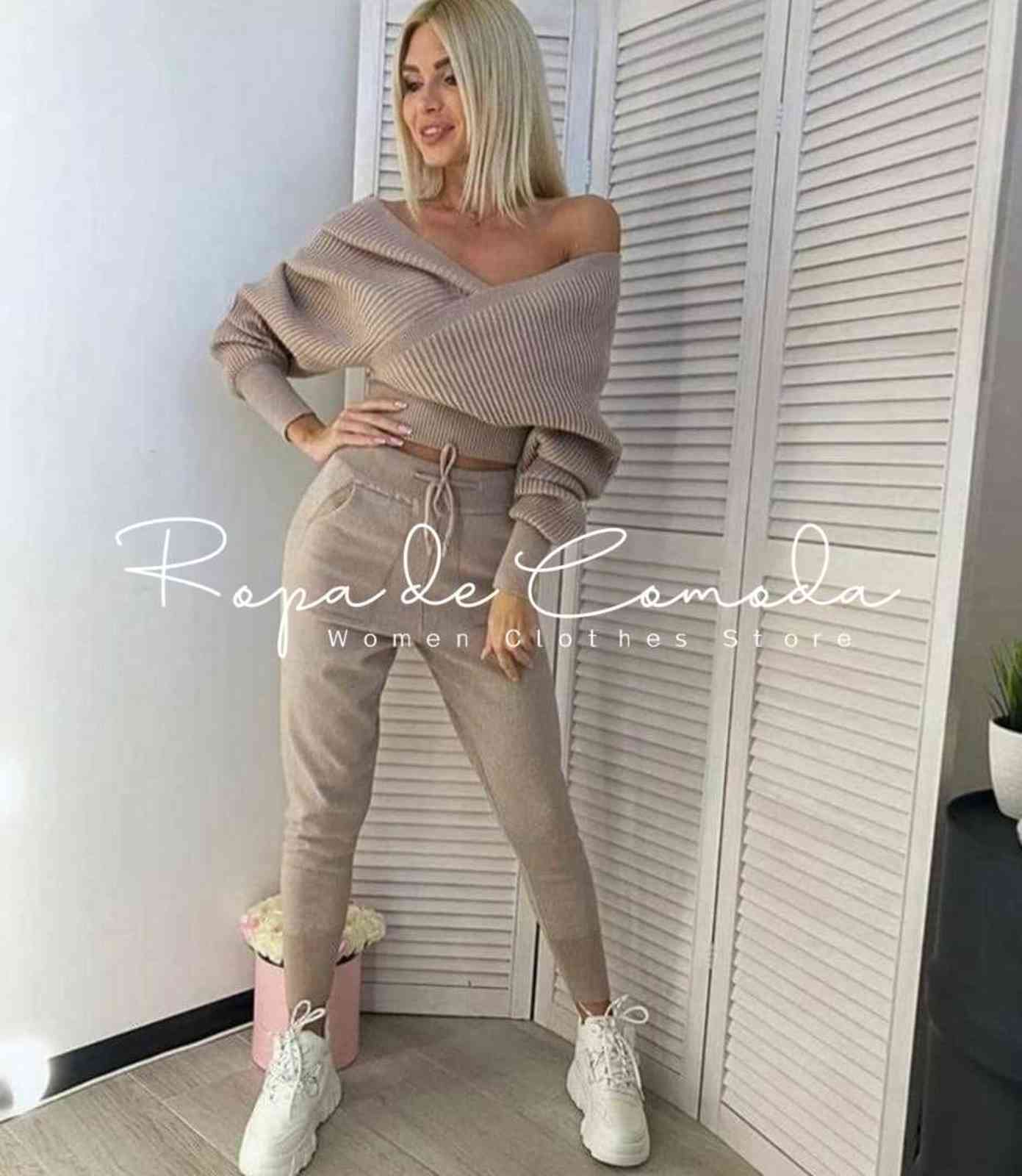 Sexy Sweater Set Tracksuit 2 Pieces Women Solid Color Off Shoulder Batwing Sleeve Suit V Neck Pencil Trouser Fall 211118