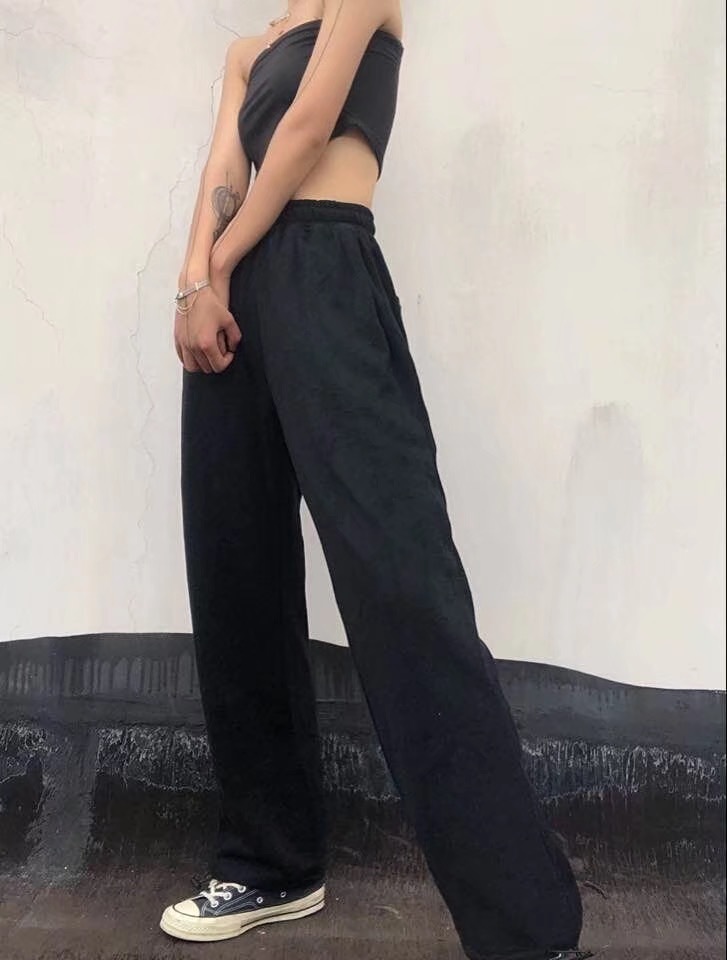 Streetwear Drawstring Elastic Waist Wide Leg Pants Cool Girl Adjust Cuff Casual Sport Trousers Women Joggers Leisure 210429