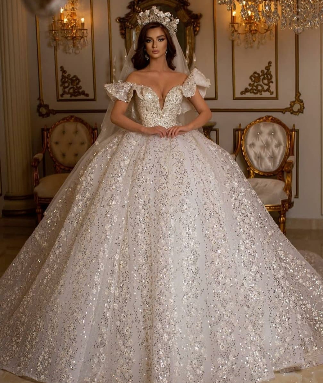 Vestido De Noiva Vintage Ball Gown Wedding Dresses Ruffles Off Shoulder Sequins Long Dubai Arabic Bridal Gowns For Women