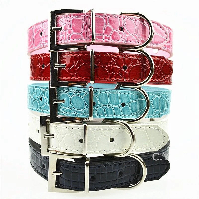 PU Leather Custom Dog Collars with Rhie Personalized Name Letters Diamante Jewelry Gems DIY Pet Tag Croco Collar Charms for Small Medium Dogs Large Ca