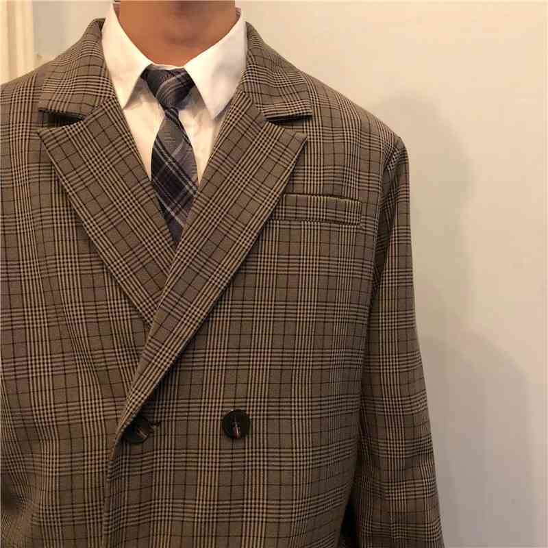19 spring port chic suit plaid coat loose Korean fashion ulzzang jacket men, Gray
19 spring port chic suit plaid coat loose Korean fashion ulzzang jacket men, Gray