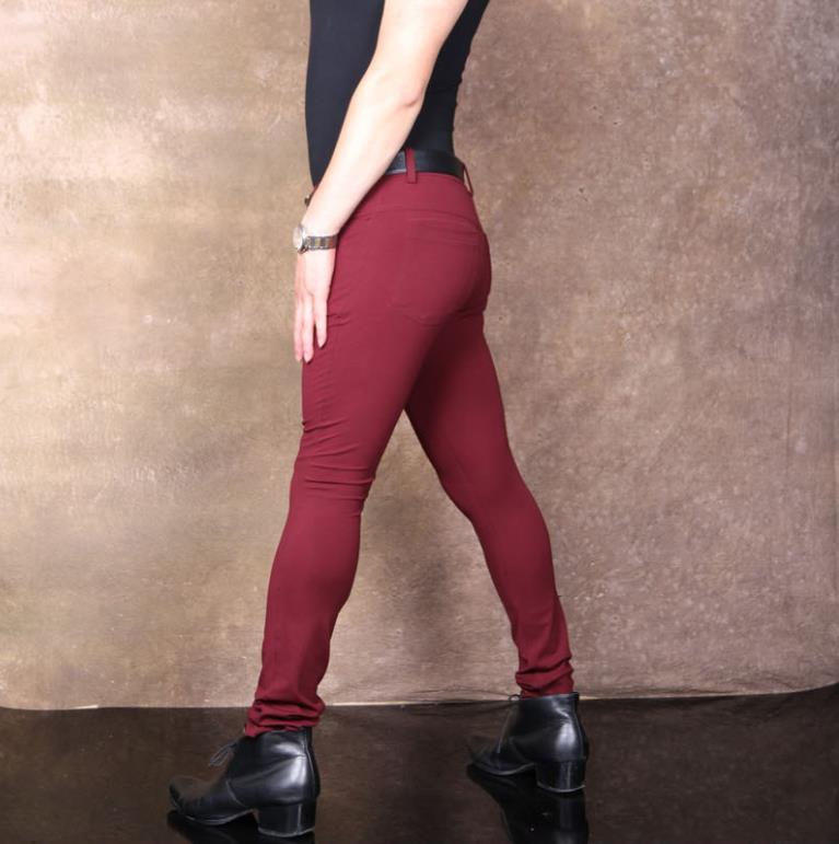 Men Sexy Slim Pants High Elastic Low Waist Trousers Tight Warm Black Burgundy Stylish Men's