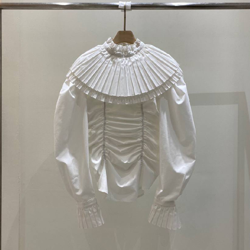 Nomikuma Autumn New Women Blouse Korean Pleated Turn-down Collar Blusas Femme Slim Long Sleeve Shirts 6D215 210427