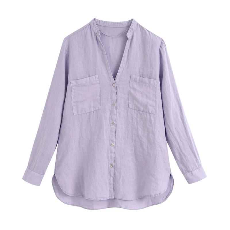 Women Loose Pockets Design Linen Blouses Fashion Long Sleeve Asymmetry Female Shirts Blusas Casual Violet Chic Tops Women's &
Women Loose Pockets Design Linen Blouses Fashion Long Sleeve Asymmetry Female Shirts Blusas Casual Violet Chic Tops Women's &