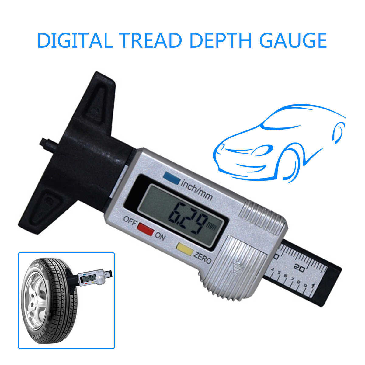 Mini LCD Car New Display Tread Depth Gauge 0-25.4mm ABS Digital Vernier Caliper mm/inch switch automatic shut off
