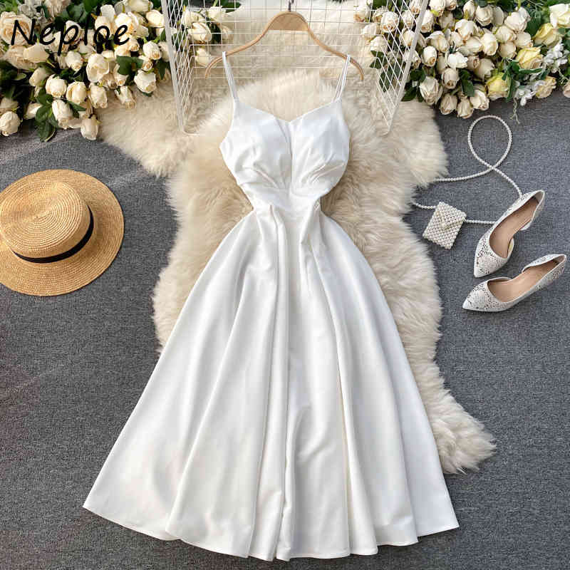 Neploe Sexy Sleeveless Camis Dress Women High Waist Hip A Line Slim Long Vestidos Mujer V Neck Solid Summer Holiday Dresses 210422