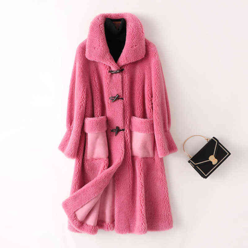 Real Fur Coat High Quality Long Sheep Shearling Women Winter Jackets Wool Casual Coats Korean Style Jaqueta Feminina 211123