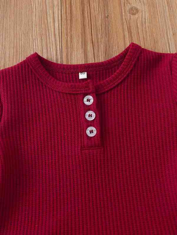 Baby Rib Knit Quarter Button Combo Bodysuit Dress SHE