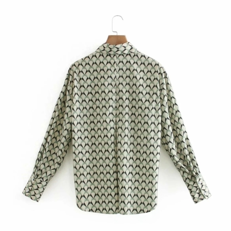 Fashion Women Geometric Printing Side Slit Shirts Female Long Sleeve Blouses Casual Lady Loose Tops Blusas S8272 210430