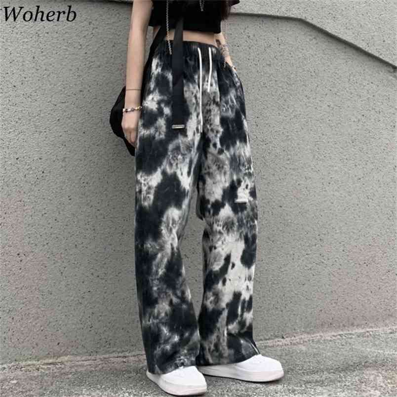 Elastic Waistband Loose Tie Dye Contrast Jogger Pant Women Man Wide Leg Streetwear Korean Harajuku Punk Hip Hop 210519