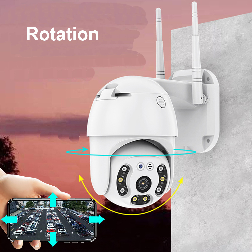 Outdoor Waterproof Wifi PTZ Camera HD 1080P 8LEDS IP Camera Wireless Cam with Dual Antenna IR Sensor Speaker Rotation AI Human Detection