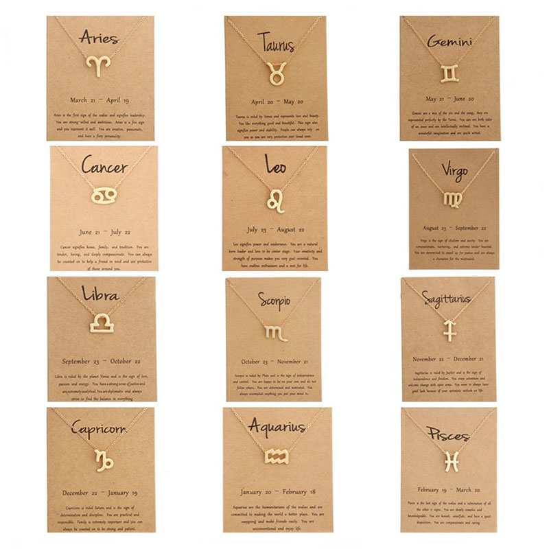 Constellation Necklace 18K Gold Silver Plated Zodiac Necklace Letter Symbol Pendent Chain for Men Women Nice Jewelry Brithday Friendship Gift with Pap