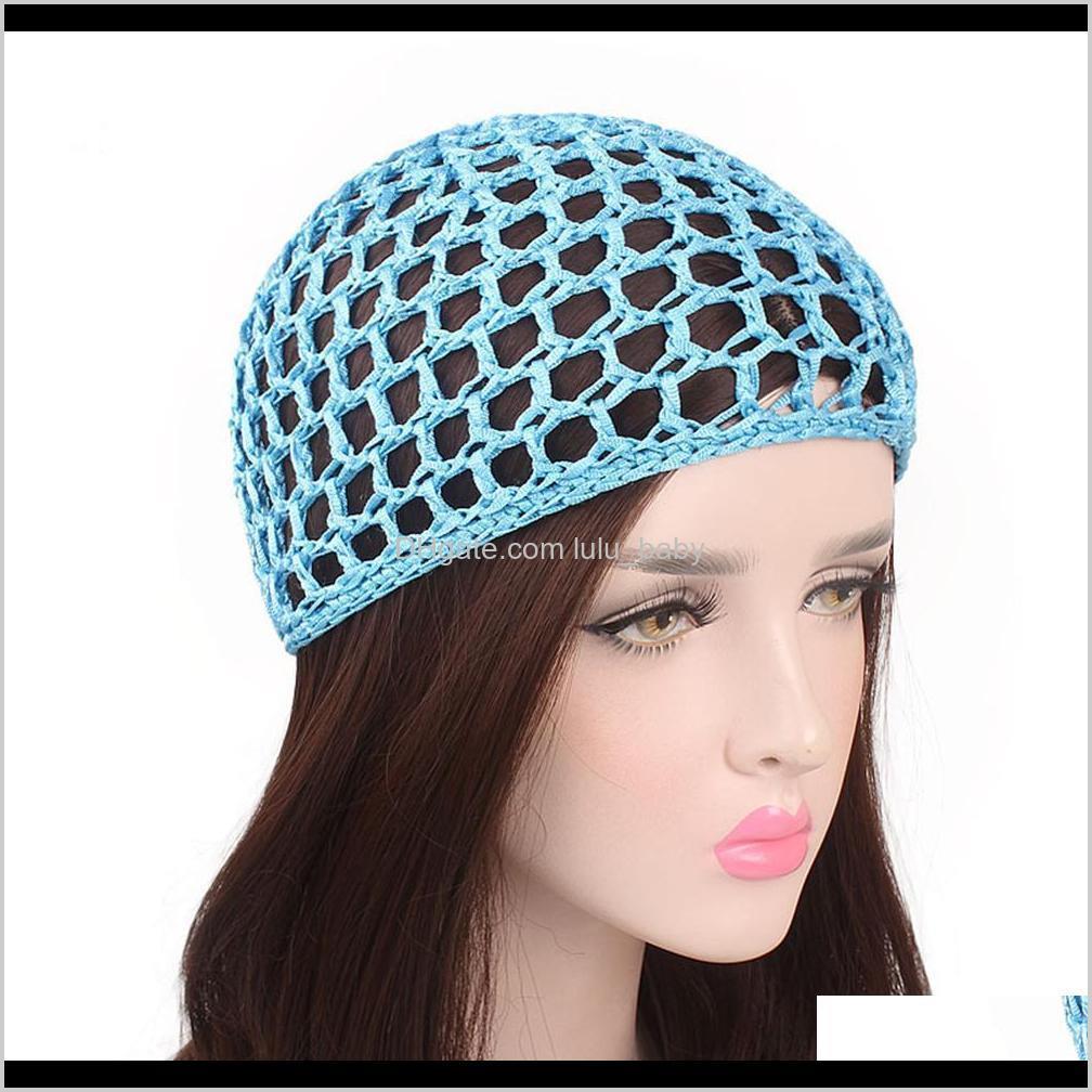 Womens Mesh Hair Net Crochet Cap Solid Color Snood Sleeping Night Cover Turban Hat Casual Beanie Chemo Hats Pltfc Wig Caps Nb