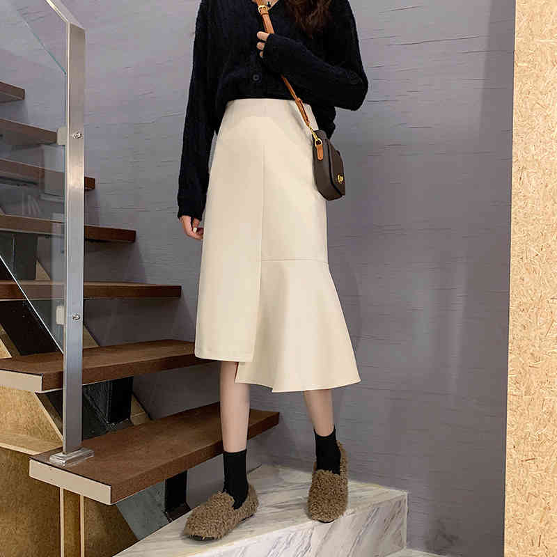 Nomikuma Korean Elegant Irregular Ruffle Women Skirt Causal High Waist Autumn Winter Skirt Fashion Faldas Mujer Moda 6D325 210427