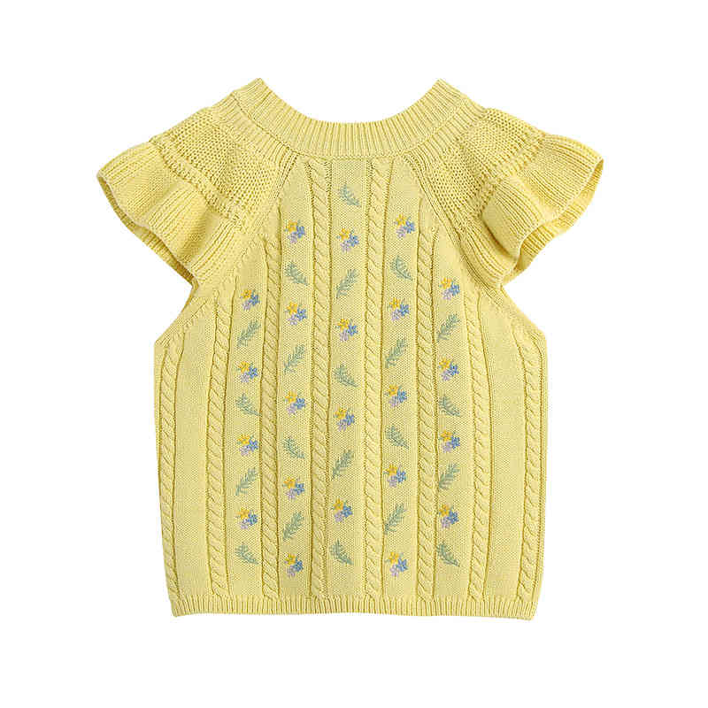 Women Chic Floral Embroidery Tank Tops Summer O Neck Fashion Camisole Yellow Casual Knitted Female Ropa Mujer 210515