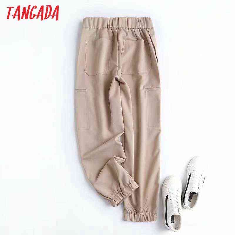 Tangada Fashion Women High Quality Khaki Suit Pants Trousers Side Pockets Buttons Office Lady Pantalon 4C31 211115
