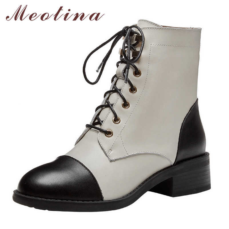 Meotina Ankle Boots Women Shoes Natural Genuine Leather Mid Heel Short Boots Thick Heels Lace Up Boots Female Autumn White Black 210608
Meotina Ankle Boots Women Shoes Natural Genuine Leather Mid Heel Short Boots Thick Heels Lace Up Boots Female Autumn White Black 210608