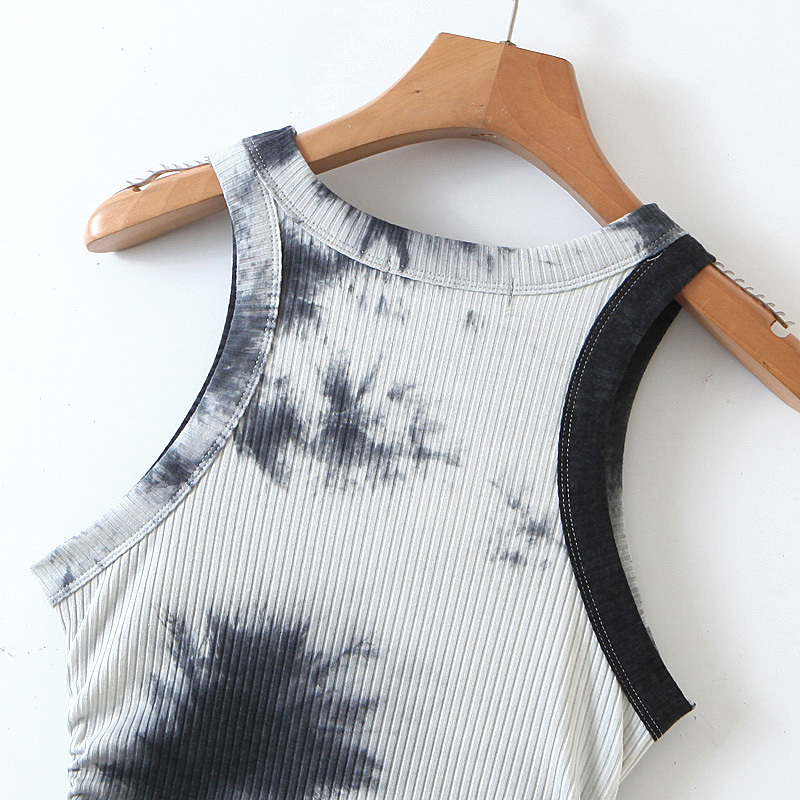 Vintage Gradient tie dye Sleeveless Mini Dress Bodylish Women O neck Side Ruched Dresses Knit Sexy Party Vestidos Korea clothing 210429