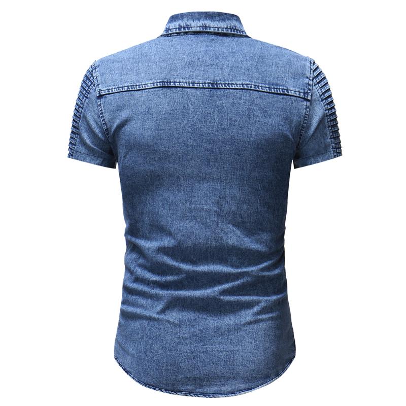 Men's Casual Shirts Mens Slim Fit Short Sleeve Denim Shirt Button Down Standard-Fit Hip Hop Distressed Jeans