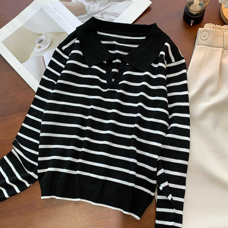 GOPLUS Sweater Black Striped Tops Oversized Women Sweaters and Pullovers Vintage Jumper Knit Top Femme Sweter Mujer C11642 211011Z