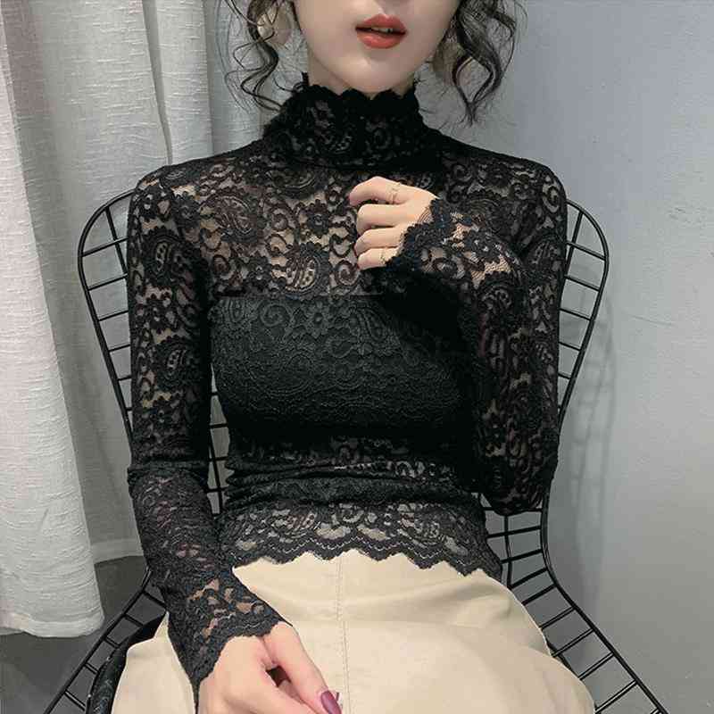 Women' Blouses & Shirts autumn and winter thin sexy shirt half high collar lace stretch women versatile slim body hollow-out lettered bottom shirts VX6C, 01
Women' Blouses & Shirts autumn and winter thin sexy shirt half high collar lace stretch women versatile slim body hollow-out lettered bottom shirts VX6C, 01