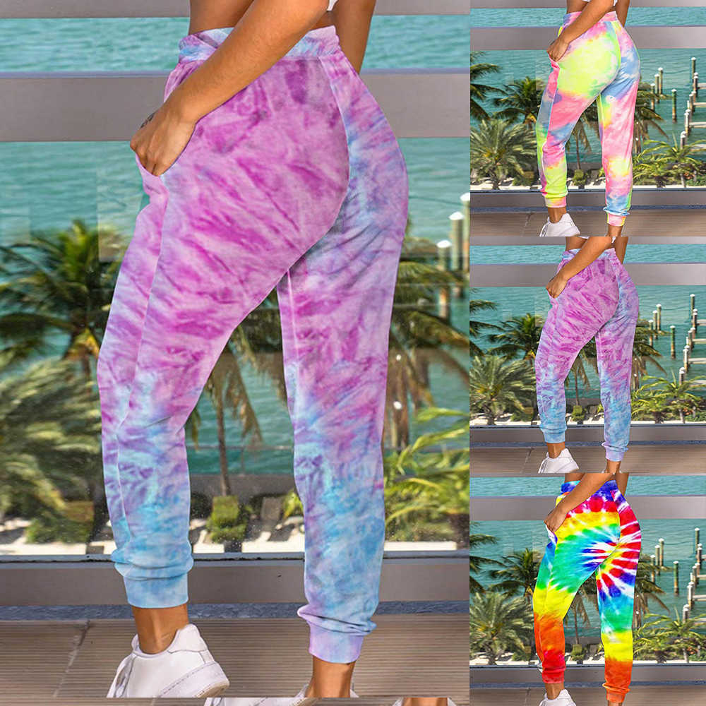 Women Pants Tie Dyeing Print Chic Wide Leg Summer Casual Beach Party Wear Boho High Waist Femme Pantalons 210604