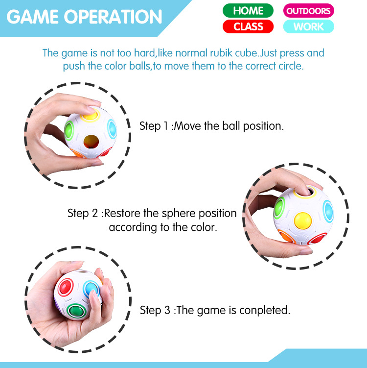 Magic Cube Rainbow Ball 3D Puzzle Tangram Fidget Toy Anti Stress Reliever Brain Teasers Educational Games Xmas Birthday Gifts for Boys Girls Kids Chil