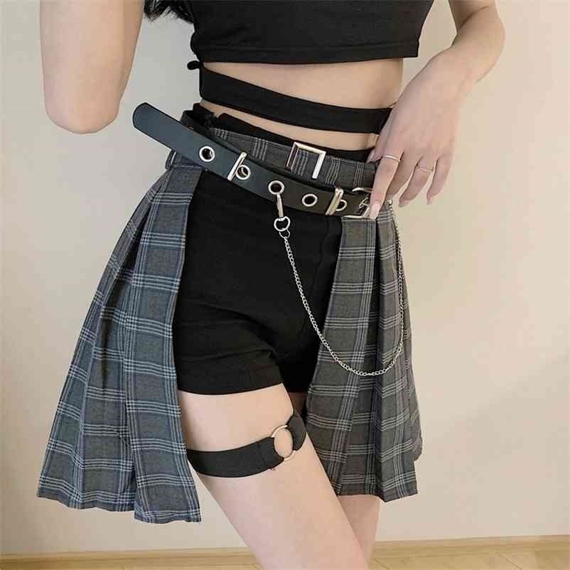 Gothic Style Plaid Irregular Skirt Asymmetrical High Waist Pleated Mini Female Punk Skirt 210621