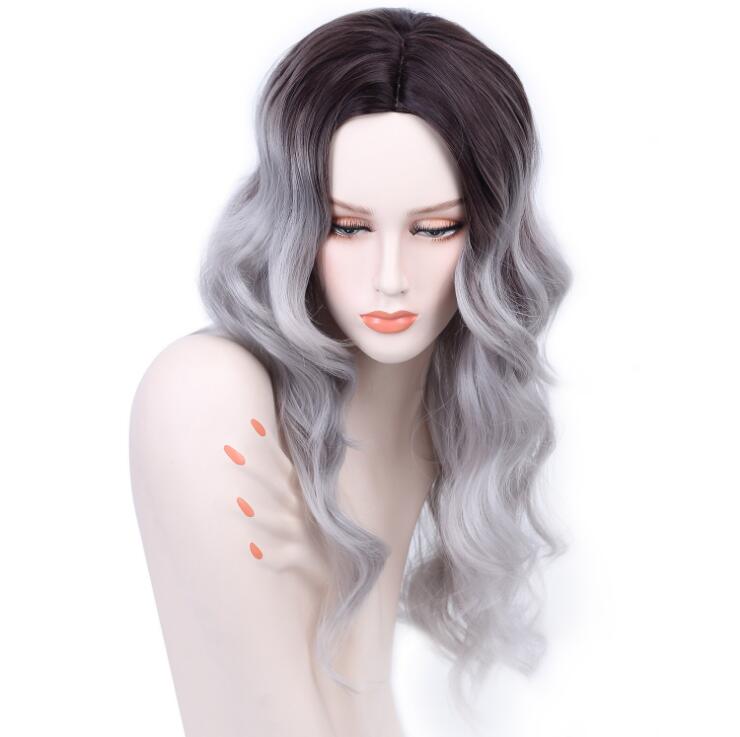 New Fashion Gray Ombre Long Synthetic Wave Women's Hair wig
