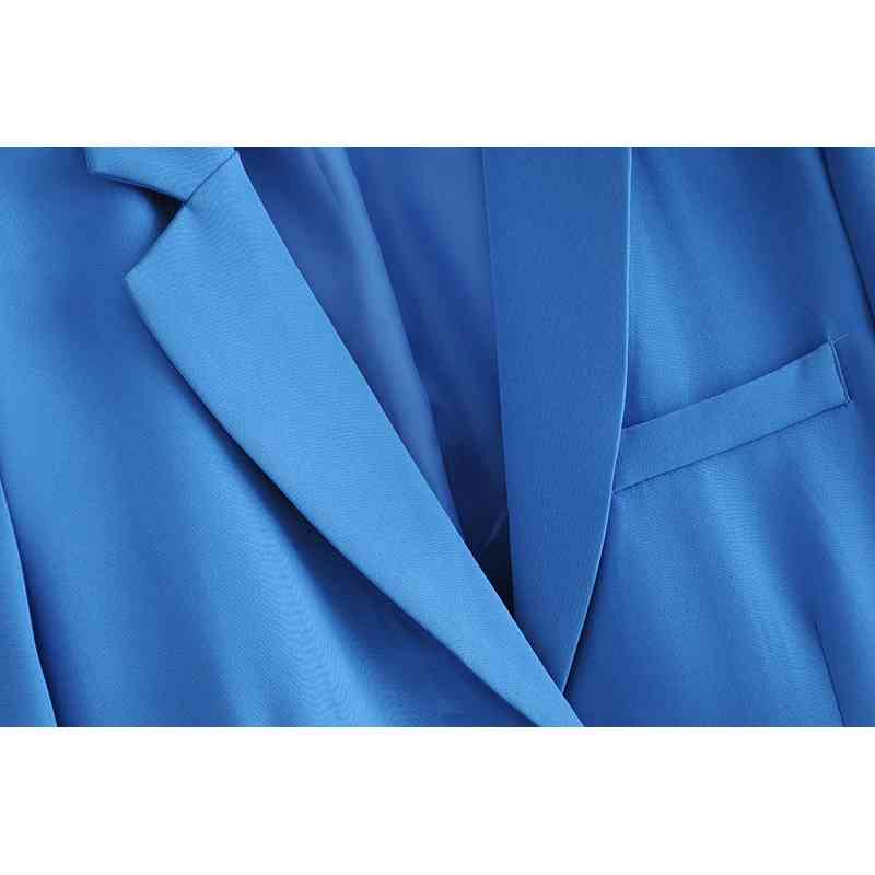Blue women elegant notched collar blazer fashion ladies long sleeve button jackets suits casual female suit girls chic 210430