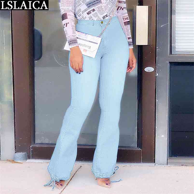 Women Jeans Pants Casual Solid Color Full Length Trousers Fashion Arrival Placket with Zipper Drawstring Clothes 210515