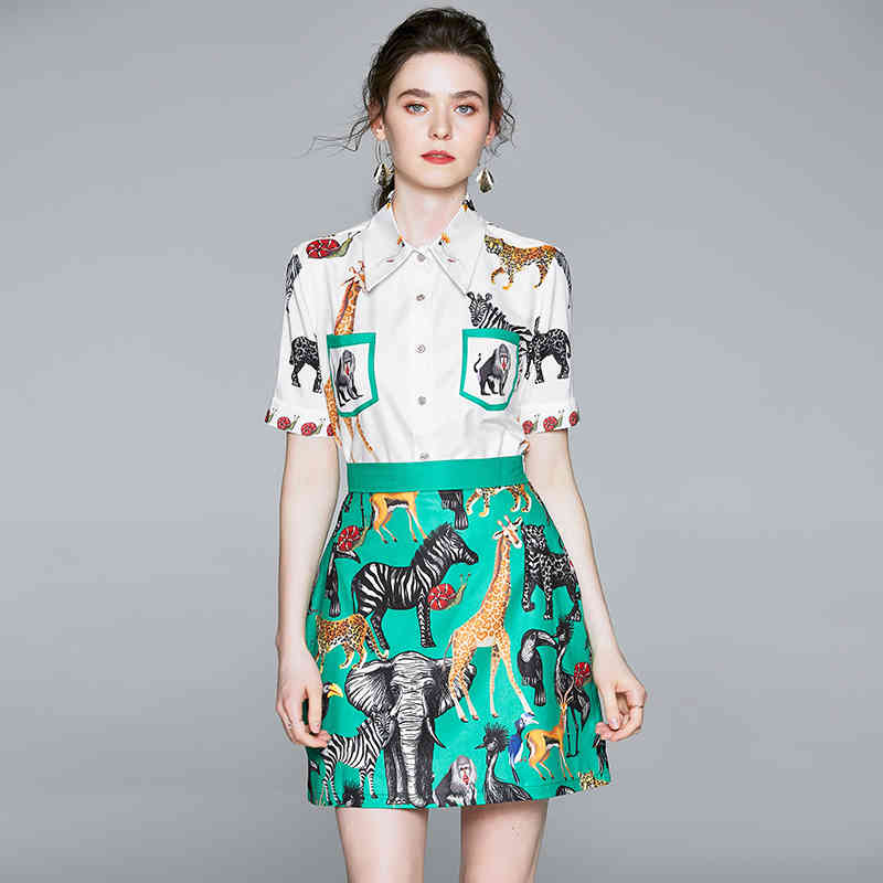- style summer western-style print suit, light mature short-sleeved shirt and short skirt 2-piece set 210525, Green
- style summer western-style print suit, light mature short-sleeved shirt and short skirt 2-piece set 210525, Green