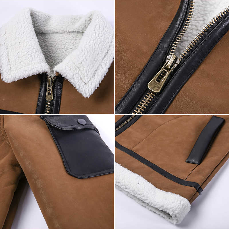 Winter Mens PU Leather Jacket Fleece Thick Fur Collar Coats Warm pocket Slim Biker Motorcycle Jacket men Windbreakers 210603