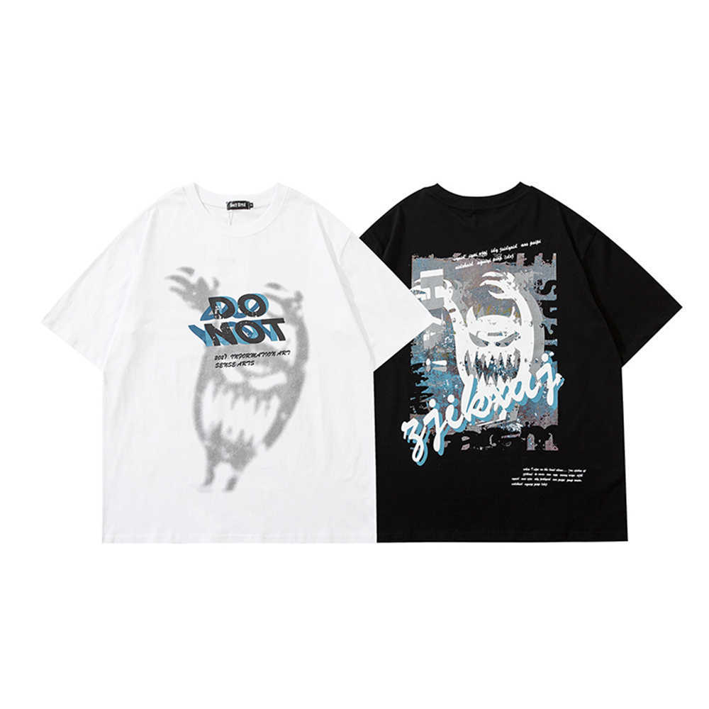 T-Shirts Hip Hop Funny Ghost Printed Cotton Tee Shirt Streetwear Harajuku Short Sleeve Casual Loose Tshirts Tops 210601