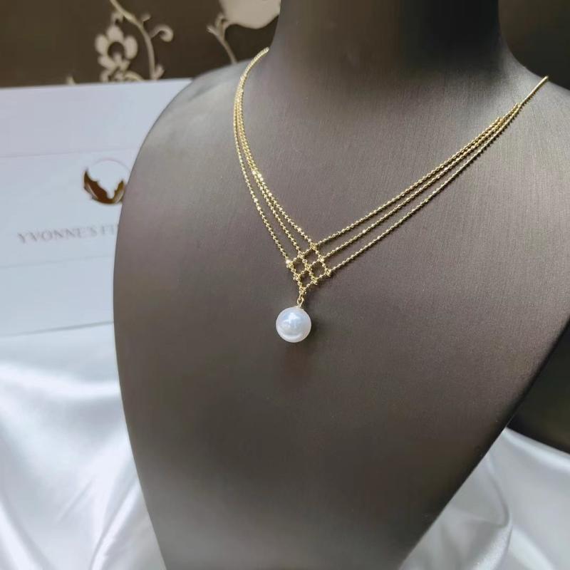 Chains Classic Perfectly Round 8-9mm Pearl Pendant Charm Necklace For Women Elegant Jewelry, Silver