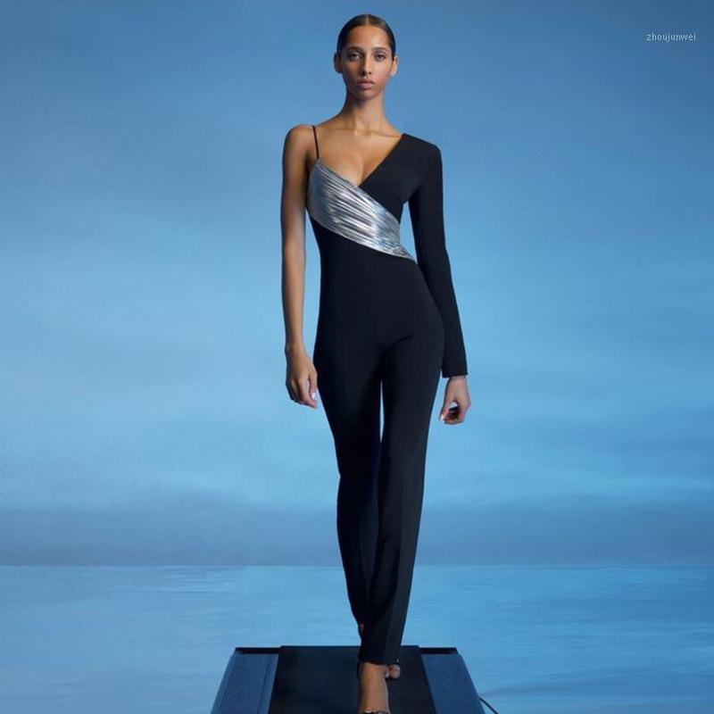 Women's Jumpsuits & Rompers Sexy Black Silver One Shoulder Woman Jumpsuit 2021 Winter Fashion Long Sleeve Skinny Patchwork Nightclub Bandage
Women's Jumpsuits & Rompers Sexy Black Silver One Shoulder Woman Jumpsuit 2021 Winter Fashion Long Sleeve Skinny Patchwork Nightclub Bandage