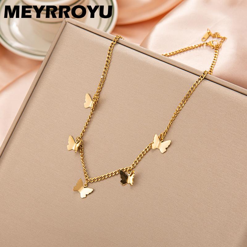 Chokers MEYRROYU Kpop Five Butterfly Pendant Stainless Steel Necklace For Women Korea Light Luxury Gold Color Clavicle Chain Jewelry
Chokers MEYRROYU Kpop Five Butterfly Pendant Stainless Steel Necklace For Women Korea Light Luxury Gold Color Clavicle Chain Jewelry