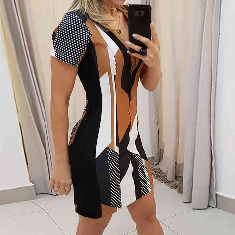 Summer Women Color Block Printed Short Sleeve V Neck Slim Midi Dress Sexy Bodycon Dress Elegant Office Lady Street Wear 210521, Brown
Summer Women Color Block Printed Short Sleeve V Neck Slim Midi Dress Sexy Bodycon Dress Elegant Office Lady Street Wear 210521, Brown