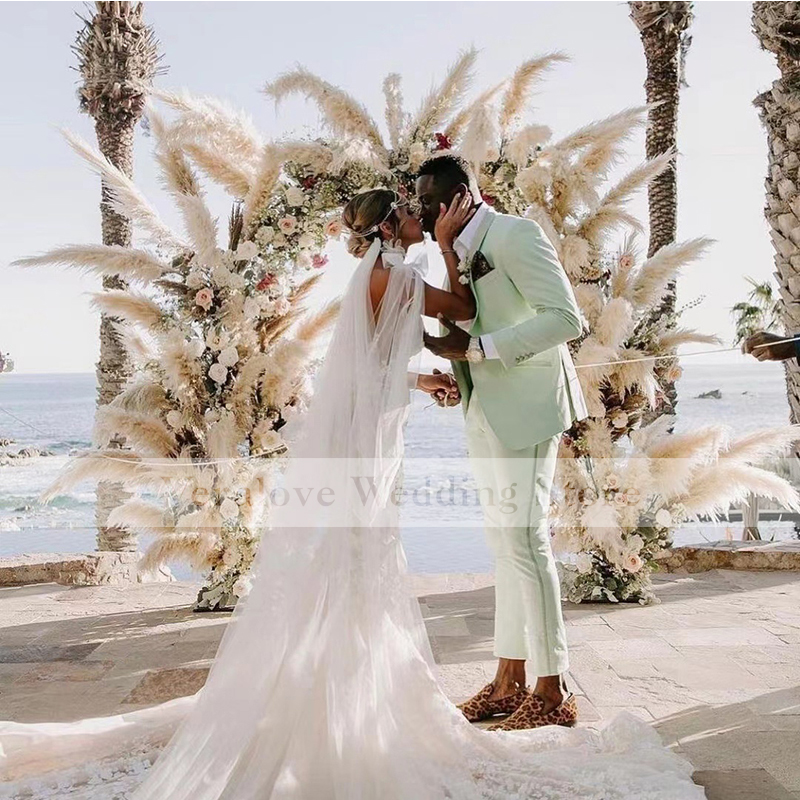 Full Lace Bohemian Wedding Dress 2021 Off Shoulder Backless Appliques Bridal Gowns Vestido De Noiva