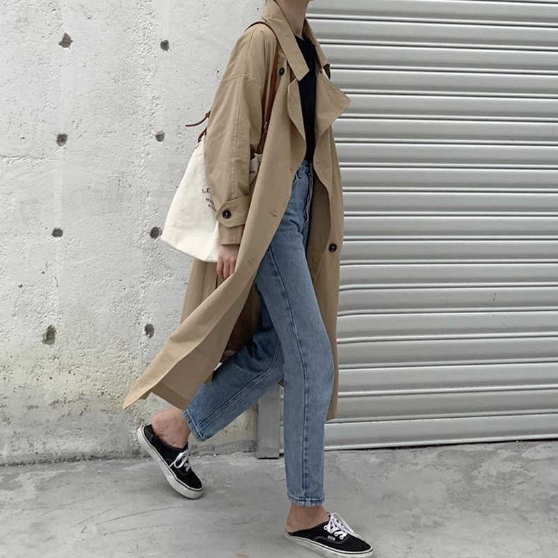 Sister Fara Spring Elegant Single Breasted Trench Women Loose Overcoat Turn-down Collar Casual Long Windbreaker Female 210914